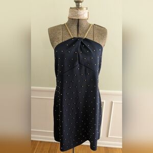 Micheal Kors Navy Blue Gold Studded Chain Neck Mini Dress. Size P/XL